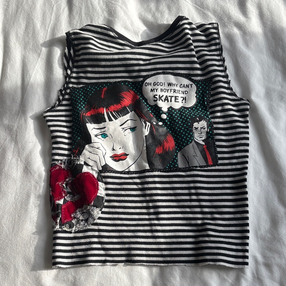 Custom cool Striped Graphic Sleeveless Top